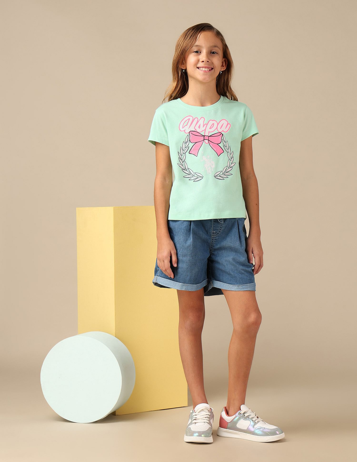 U.S. Polo Assn. Kids Girls Bow Print Relaxed Fit T-Shirt