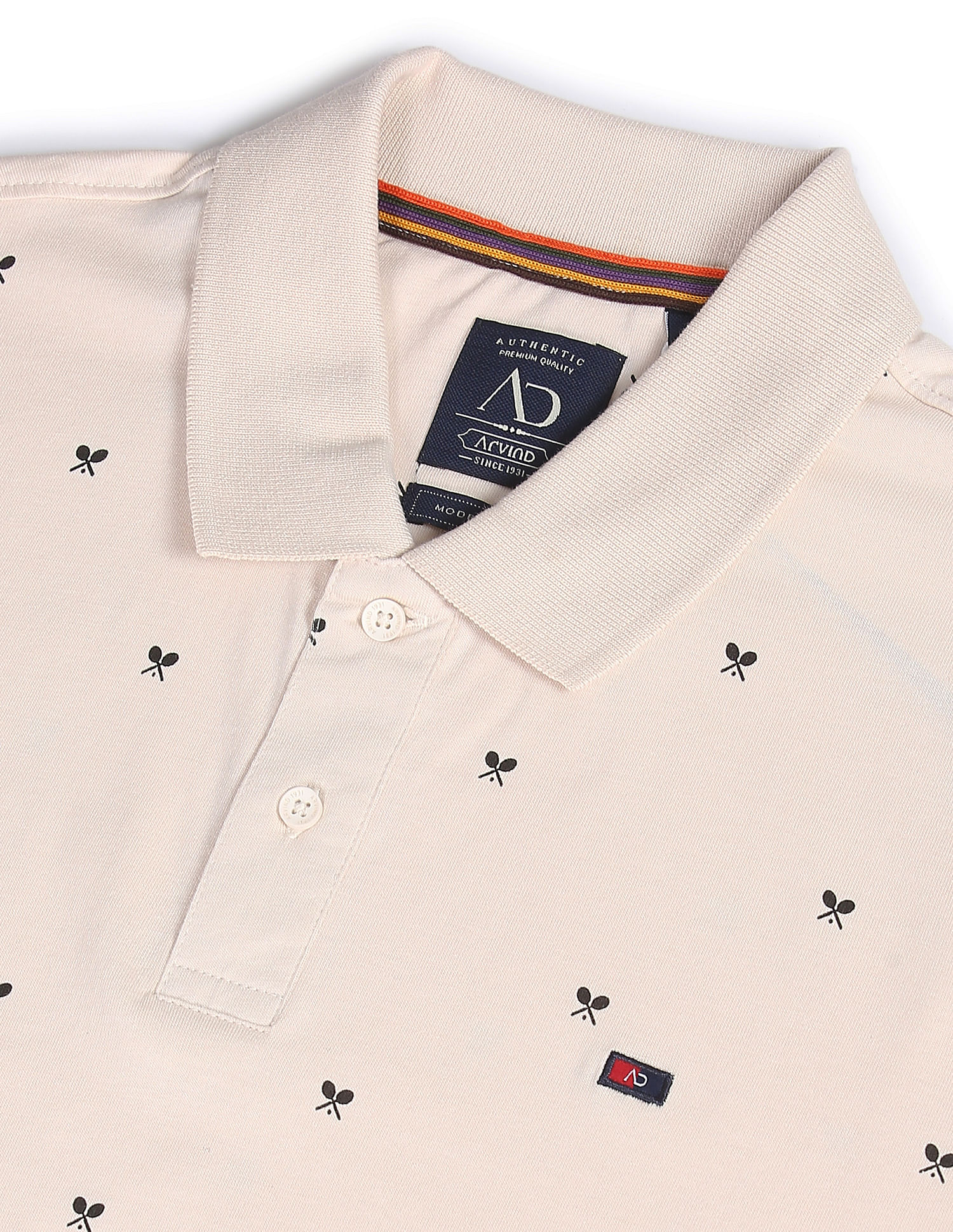 AD by Arvind Geometric Print Cotton Polo Shirt