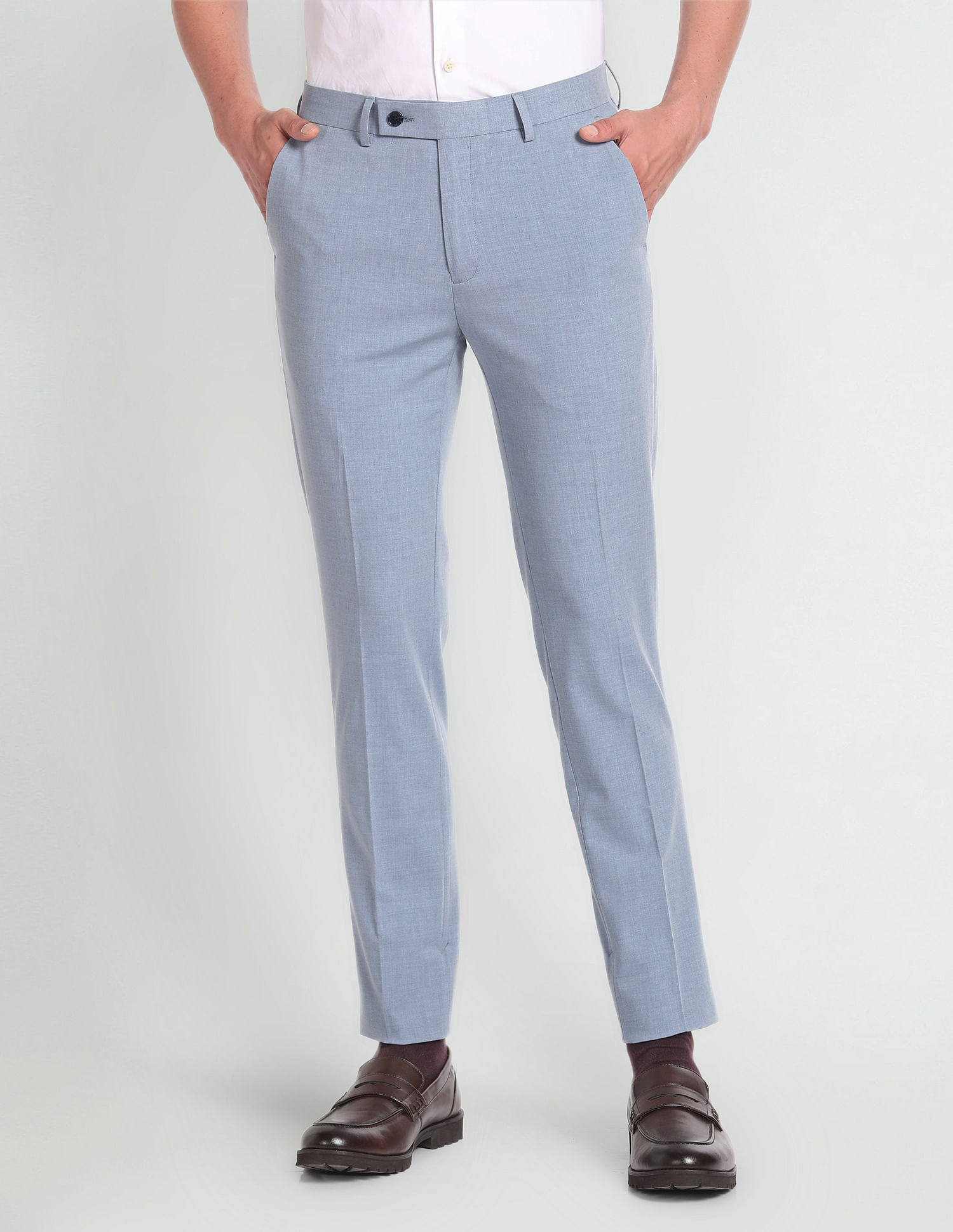 Buy Men Navy Solid Slim Fit Formal Trousers Online - 577965 | Peter England
