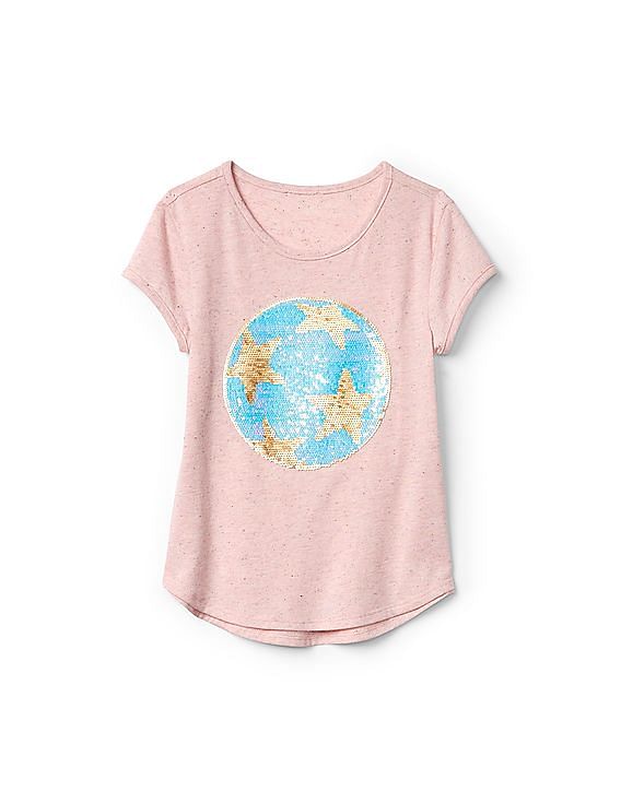 Buy GAP Girls Girls Pink Flippy Sequin Graphic T Shirt NNNOW