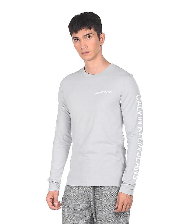 Buy Calvin Klein Men Grey Long Sleeve Essential Logo T-Shirt 