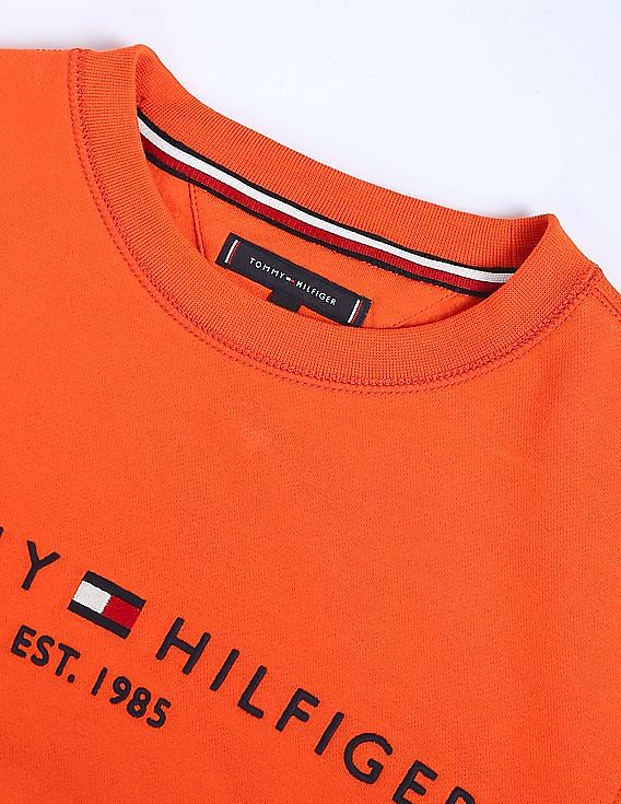 Buy Tommy Hilfiger Men Orange Embroidered Logo Crew Neck Sweatshirt NNNOW