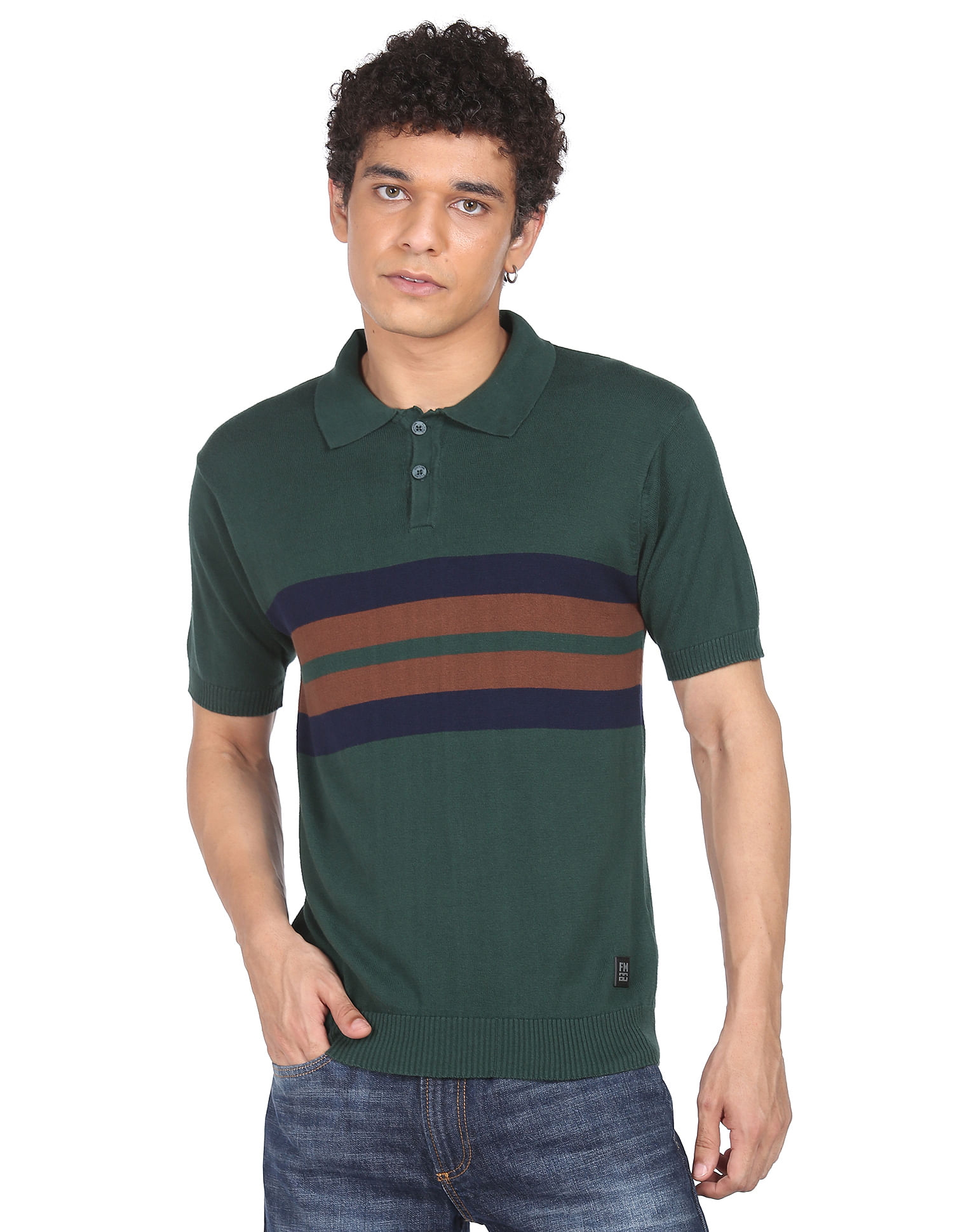 Flying Machine Cotton Horizontal Stripe Polo Shirt