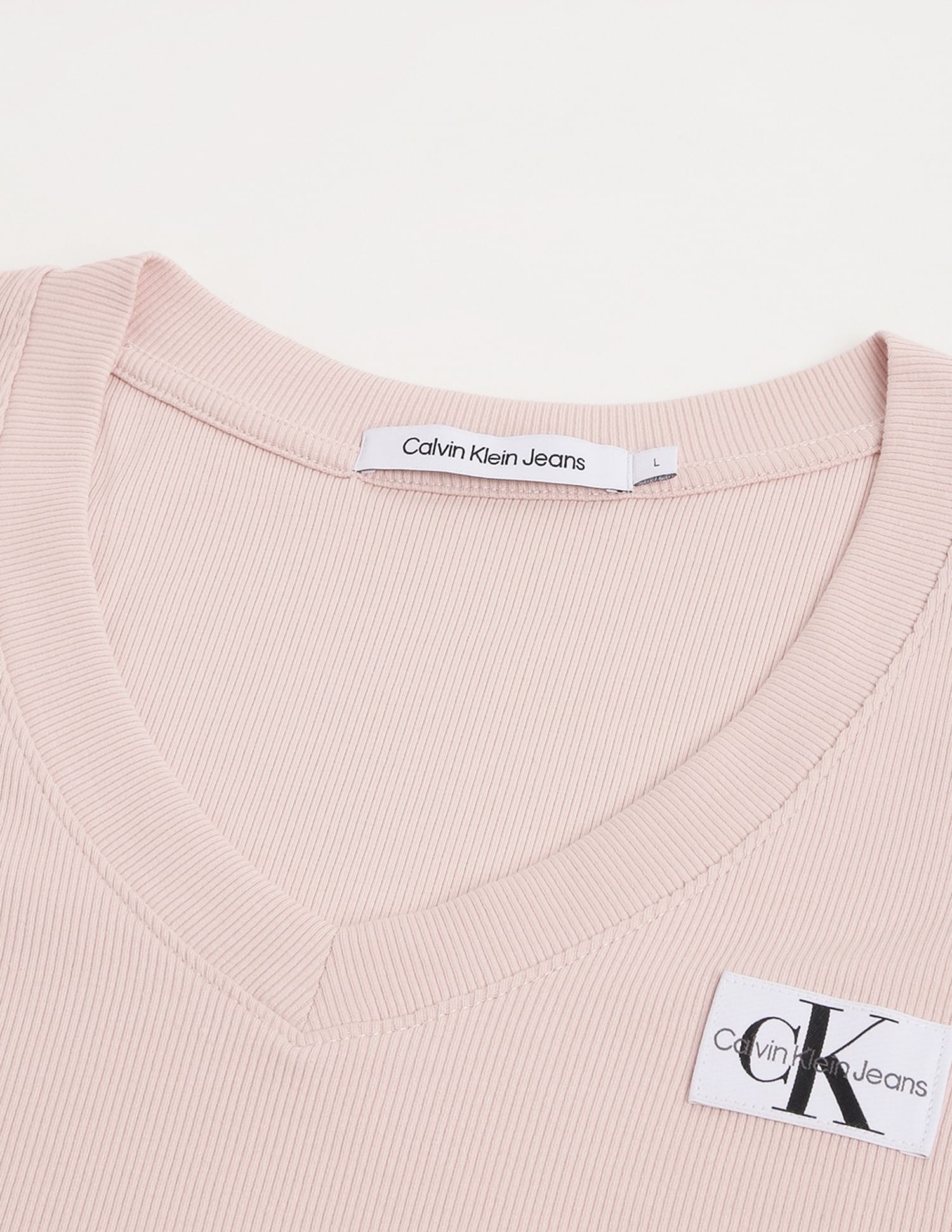Buy Calvin Klein V-Neck Logo Patch Ribbed T-Shirt - NNNOW.com