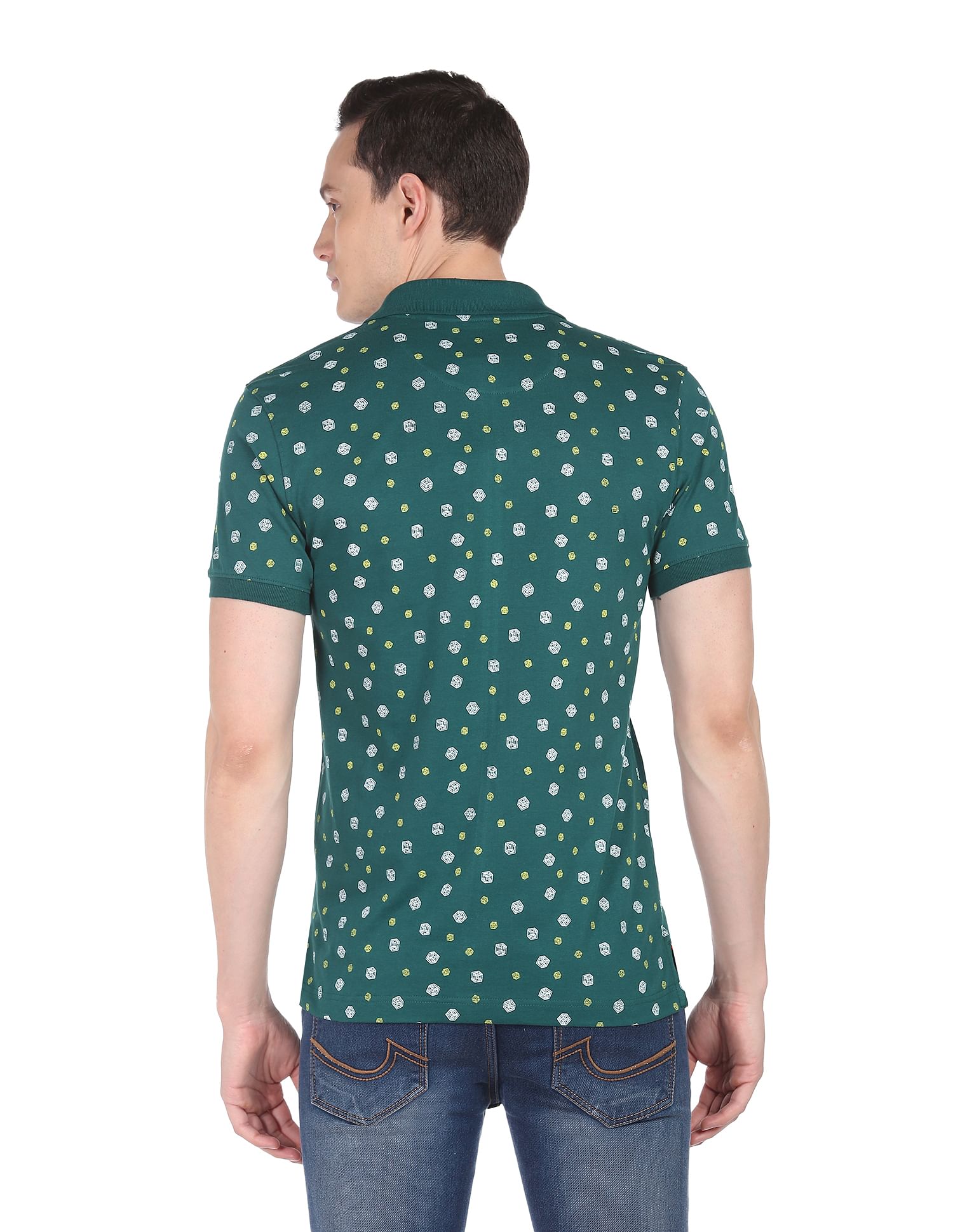 AD by Arvind Geometric Print Cotton Polo Shirt