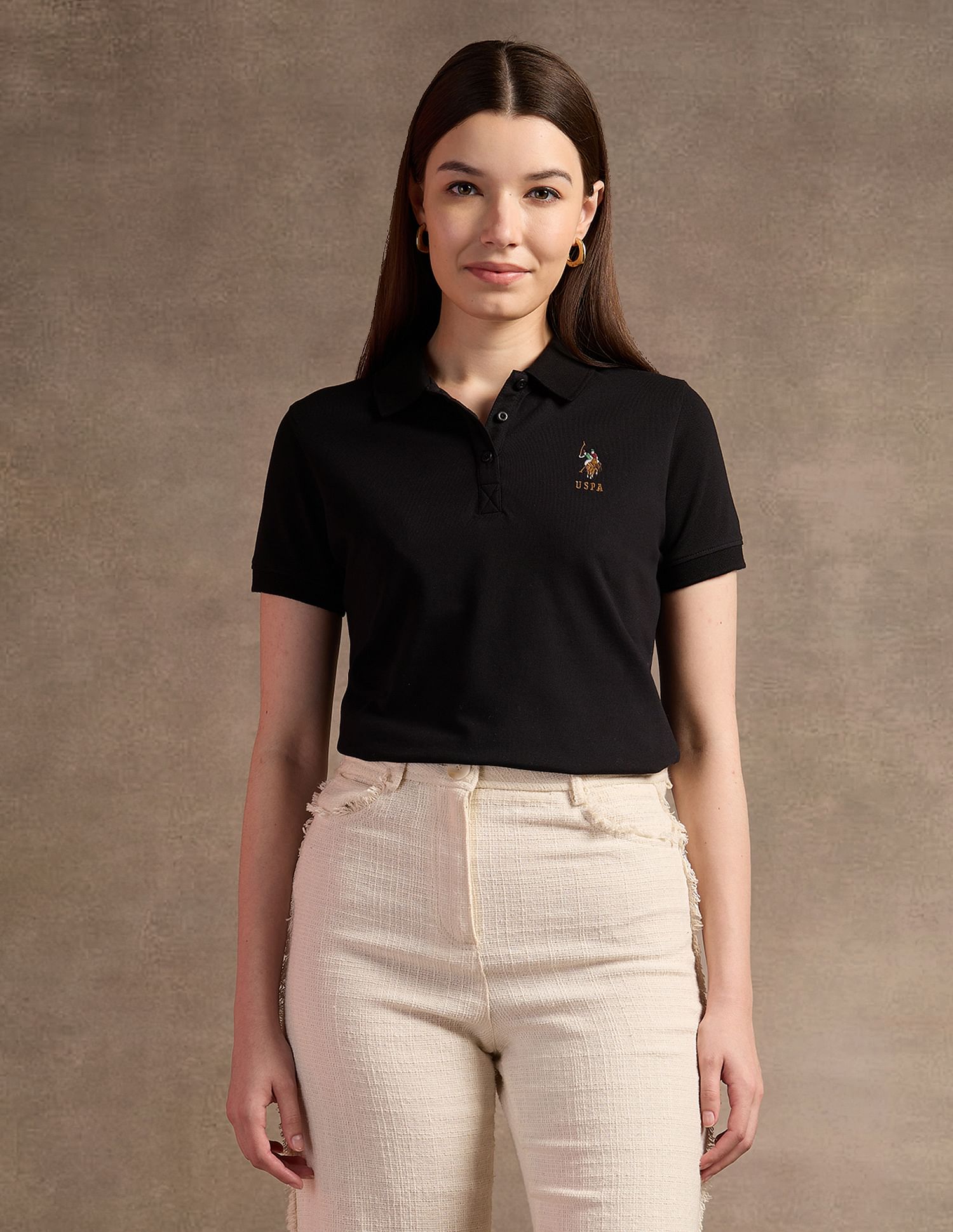 U.S. Polo Assn. Women Embroidered Logo Solid Polo Shirt