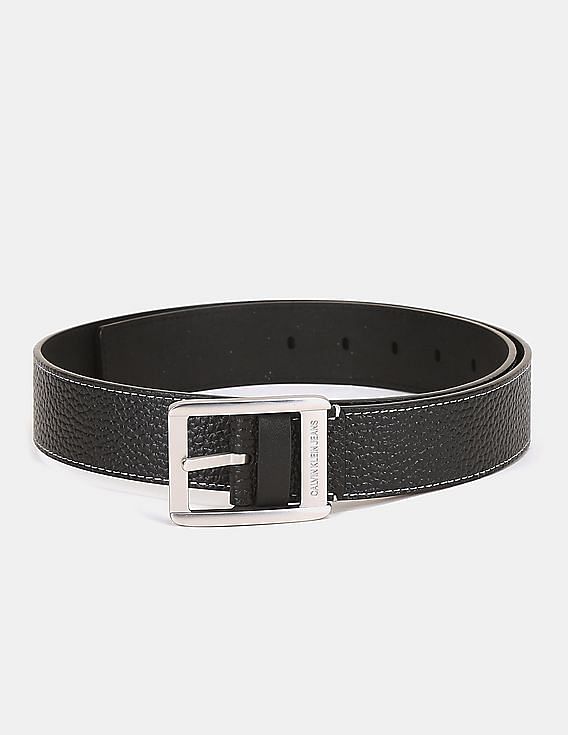 Buy Calvin Klein Men Black Metallic Buckle Textured Leather Belt NNNOW