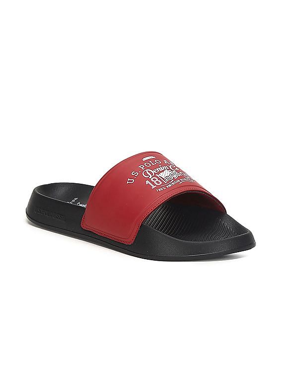 Buy . Polo Assn. Men Red And Black Brand Print Toplin  Slides -  