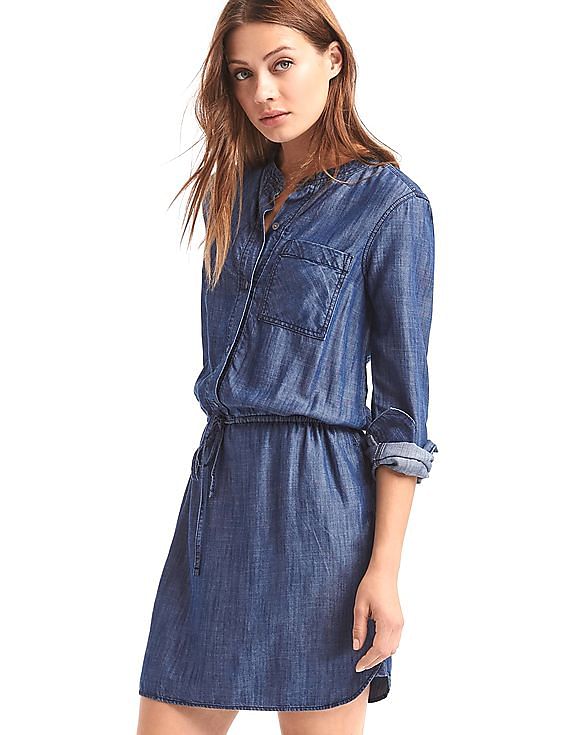 Buy GAP Women Women Blue Tencel Long Sleeve Shirt Dress - NNNOW.com