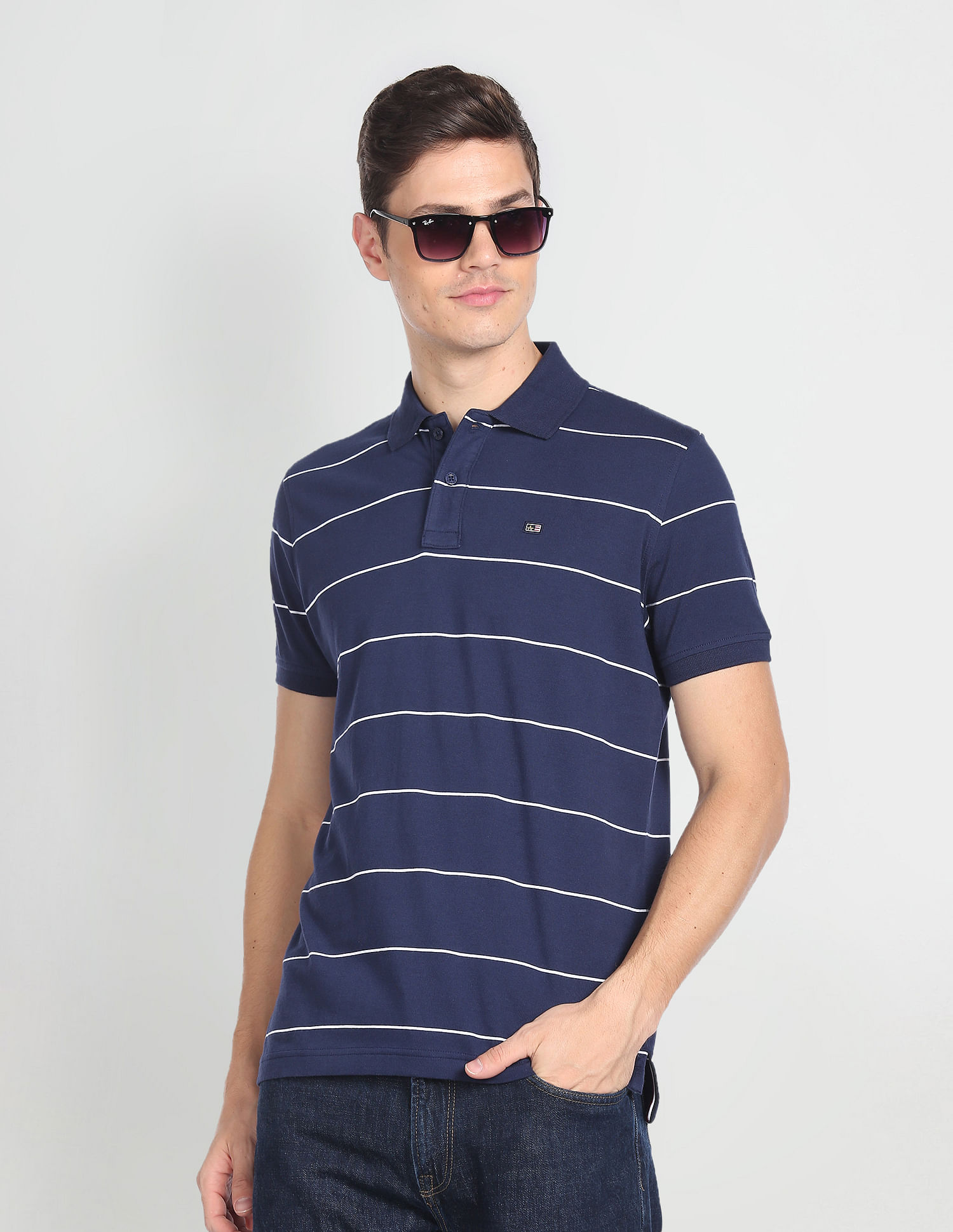Arrow Sports Horizontal Stripe Cotton Polo Shirt