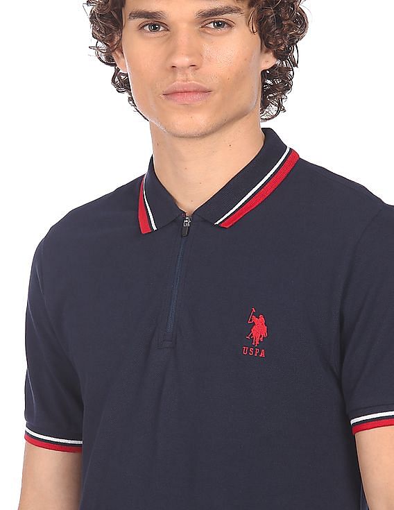 U.S. Polo Assn. Men Navy Striped Short Sleeve Polo T-shirt