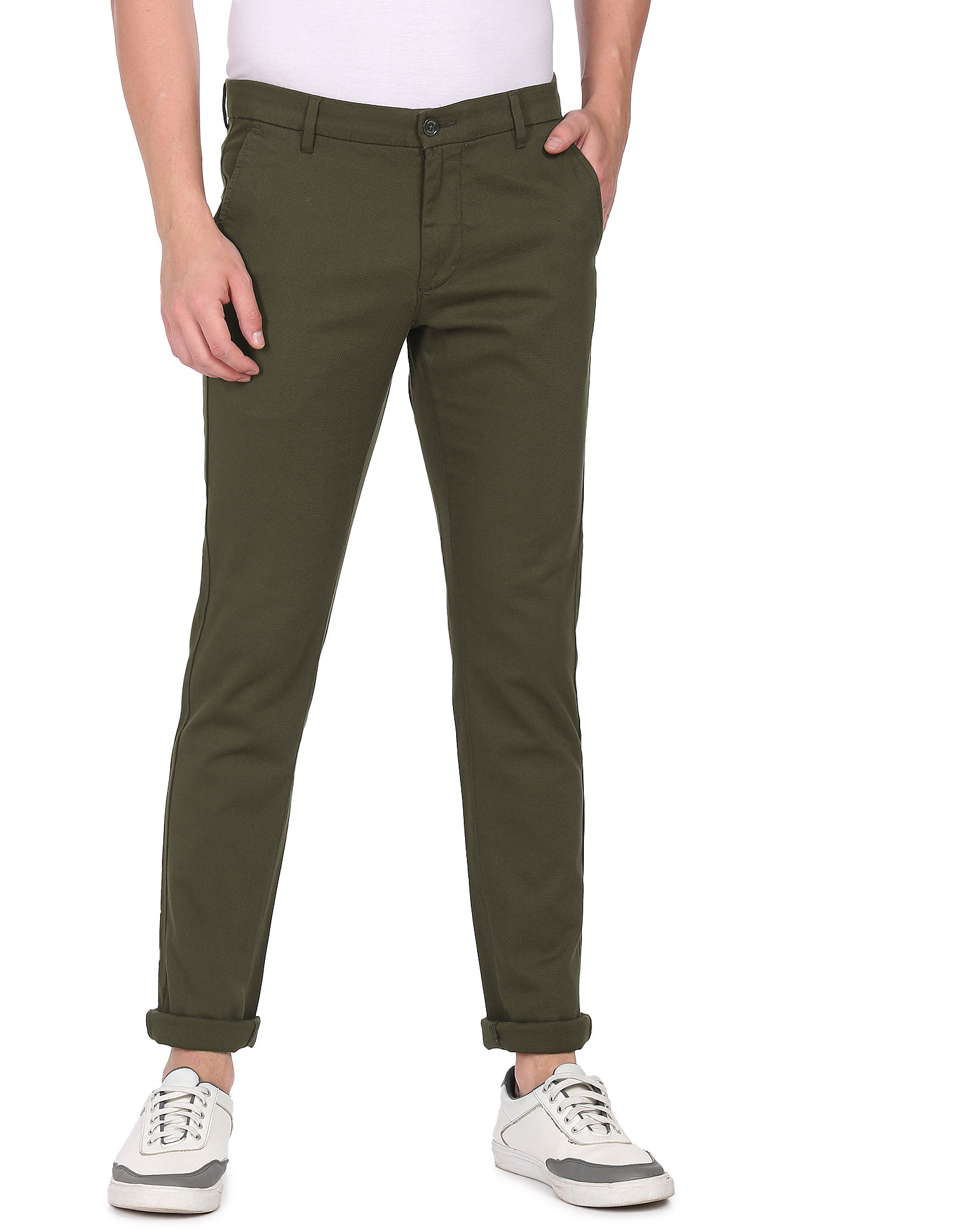 Buy Octave Men Olive Green Trousers at Amazon.in