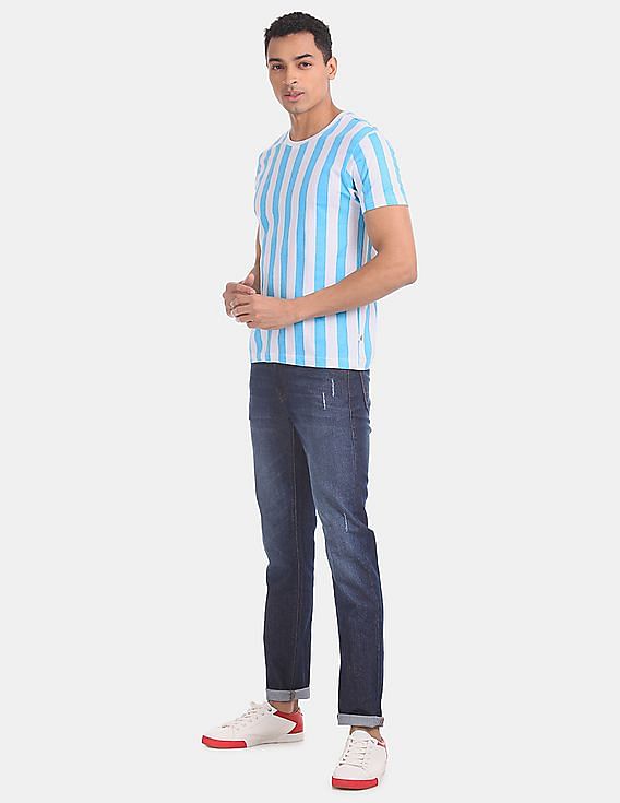 Aeropostale Blue And White Short Sleeve Vertical Stripe T-Shirt