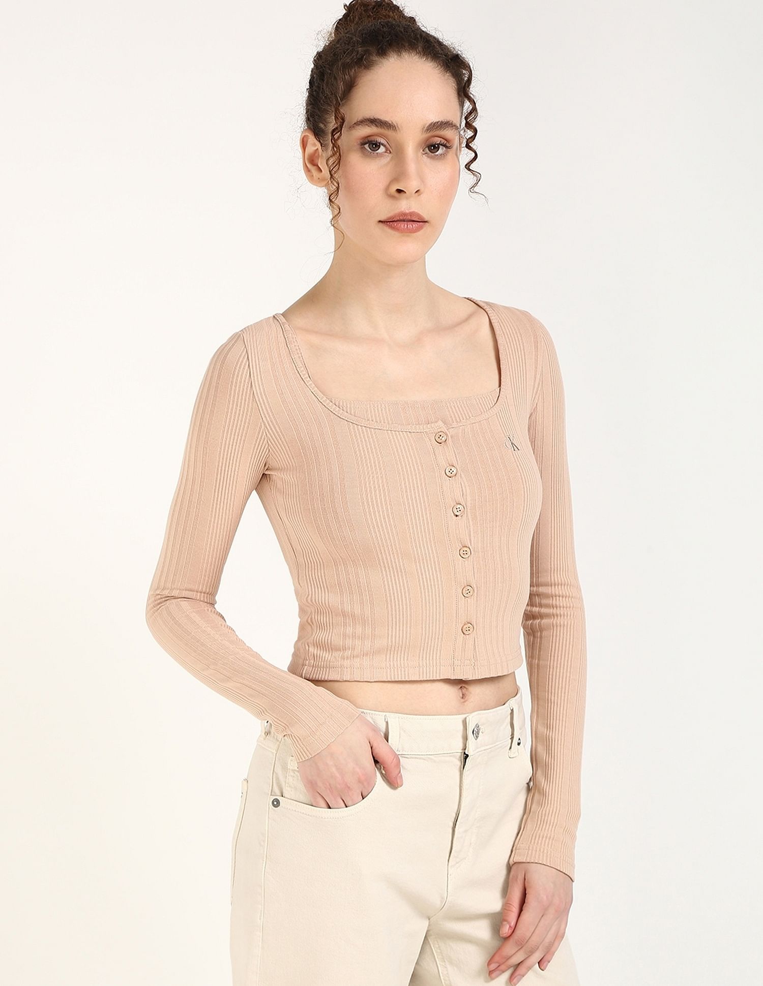 Calvin Klein Jeans Regular-Fit Polyester Scoop Neck Crop Top