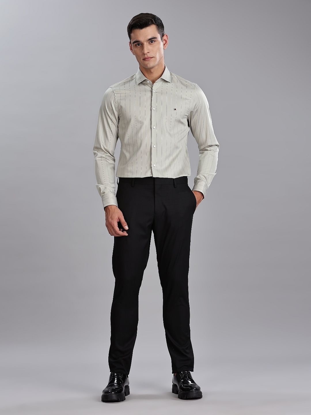 Tommy Hilfiger Striped Regular Fit Plain Woven Shirt
