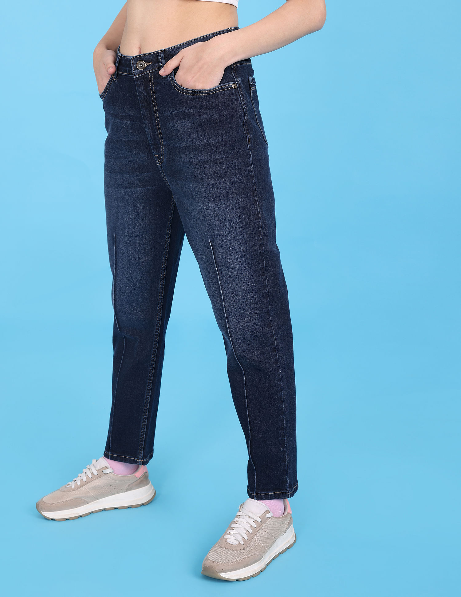 Slim Mom High Ankle Jeans - Denim blue - Ladies