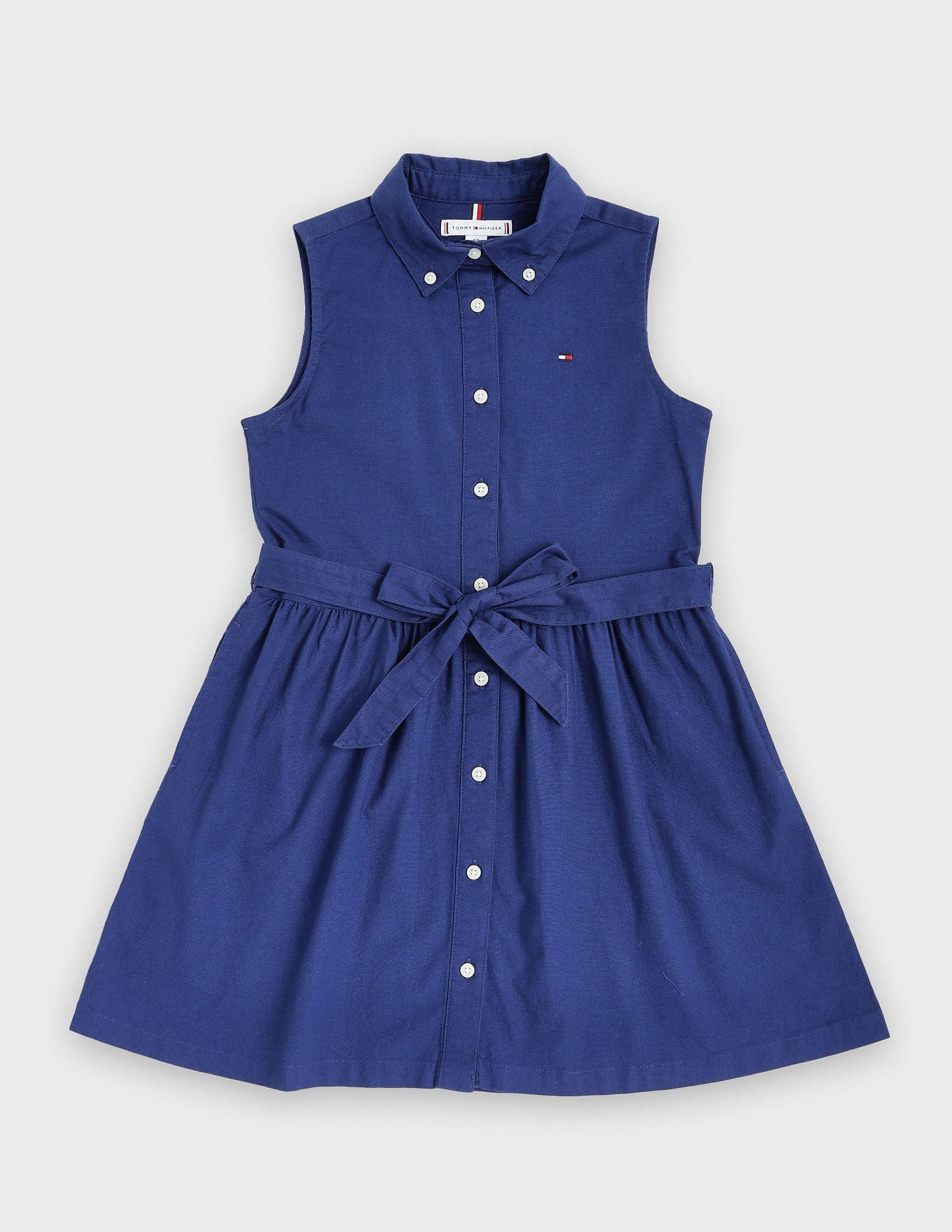 Tommy Hilfiger Kids Girls Cotton Button-Down Collar A-Line Dress