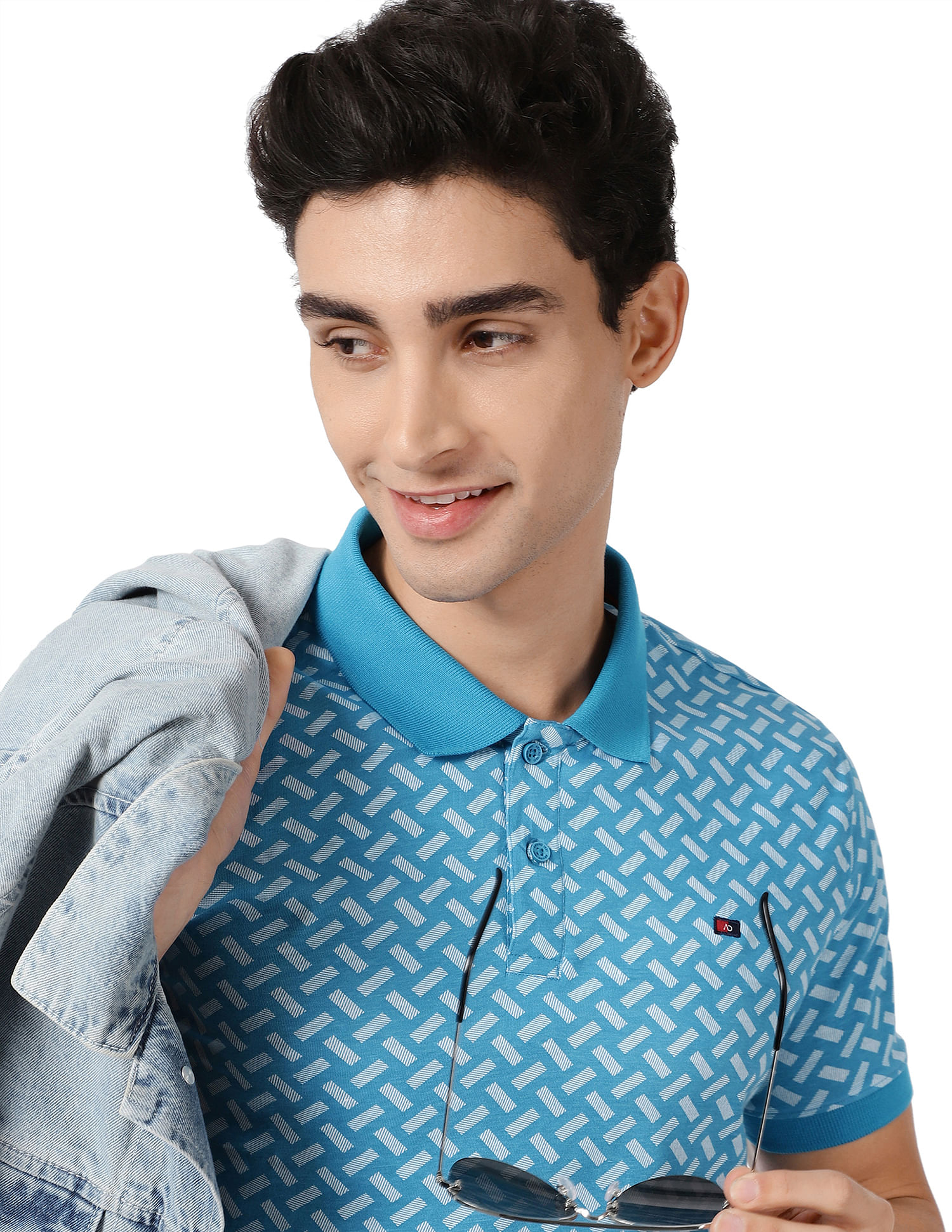 AD by Arvind Geometric Print Cotton Polo Shirt