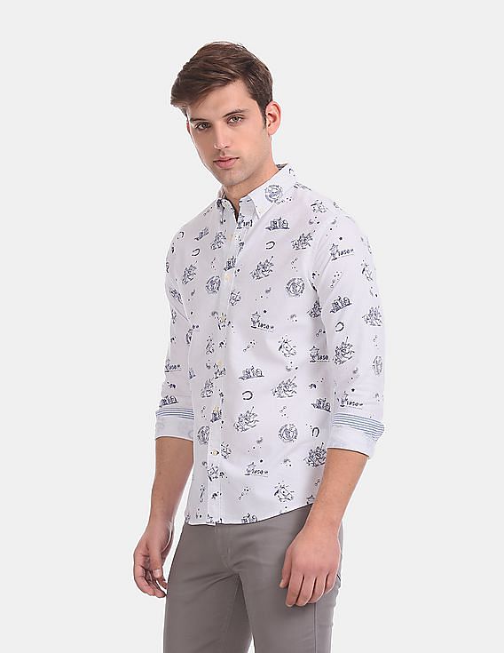 U.S. Polo Assn. Button Down Collar Allover Print Oxford Casual Shirt