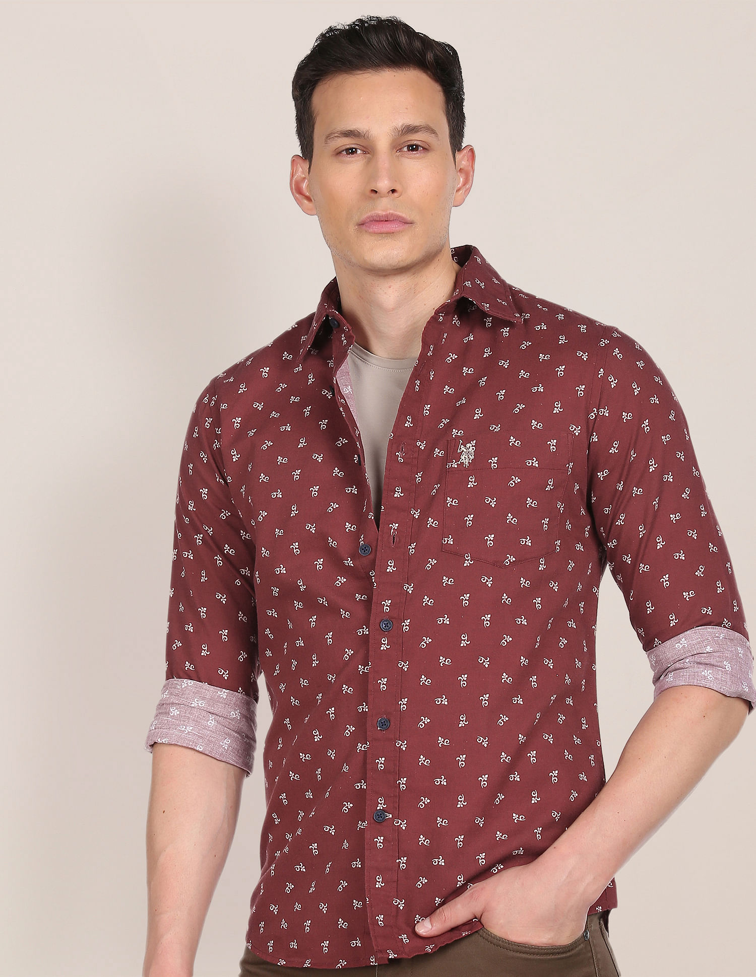 U.S. Polo Assn. Spread Collar Printed Casual Shirt