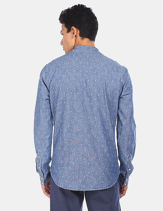トップス 30s40sBIG Indian brand chambray shirt Buy GAP Men Indigo Long Sleeve Printed Chambray Shirt