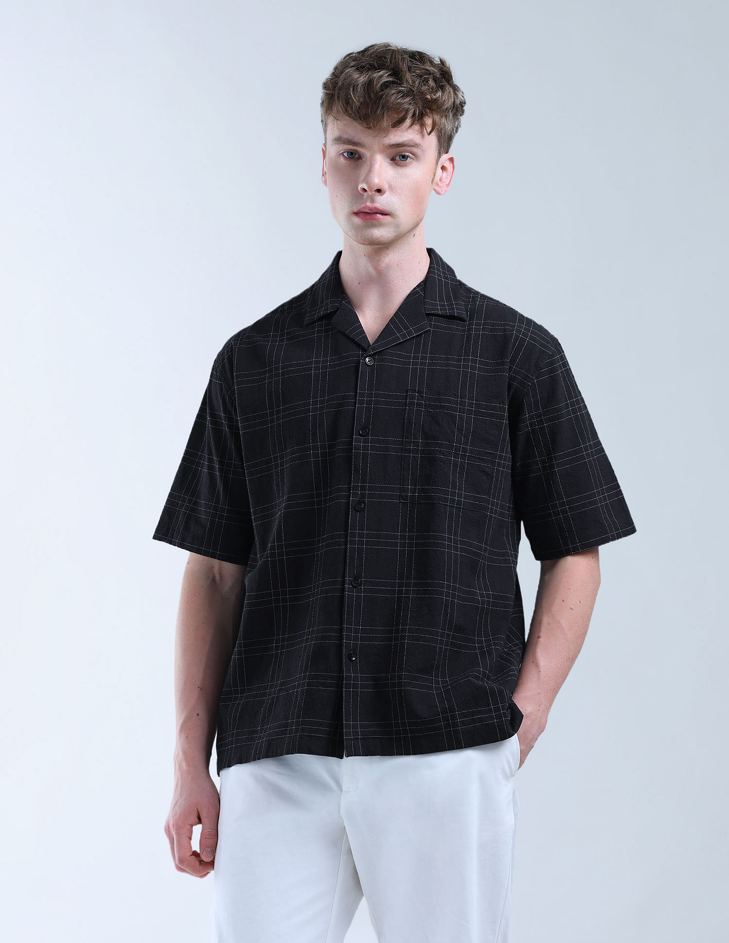 Flying Machine Grid Tattersall Checked Digitopia Oversized Shirt