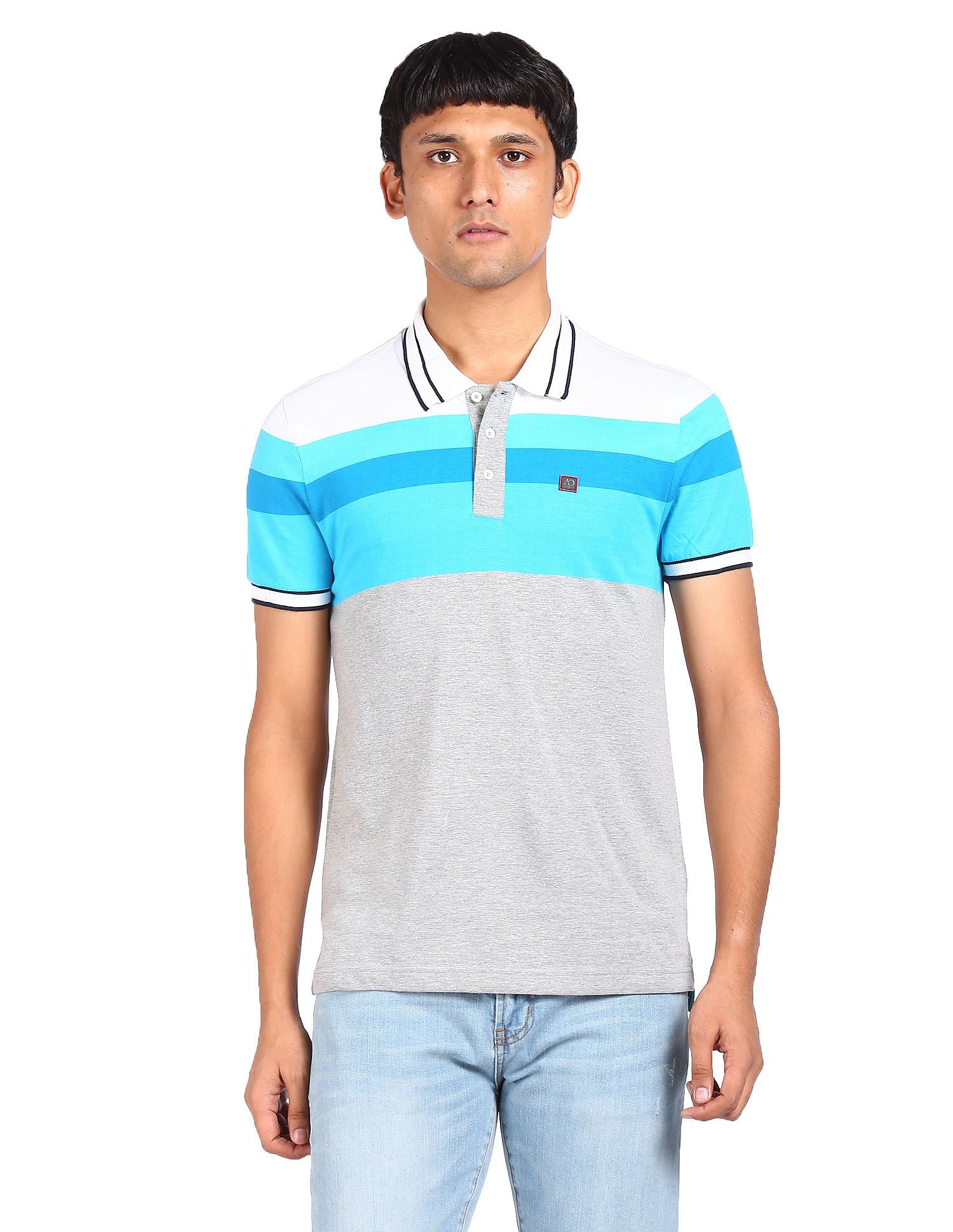 AD by Arvind Cotton Striped Polo Shirt