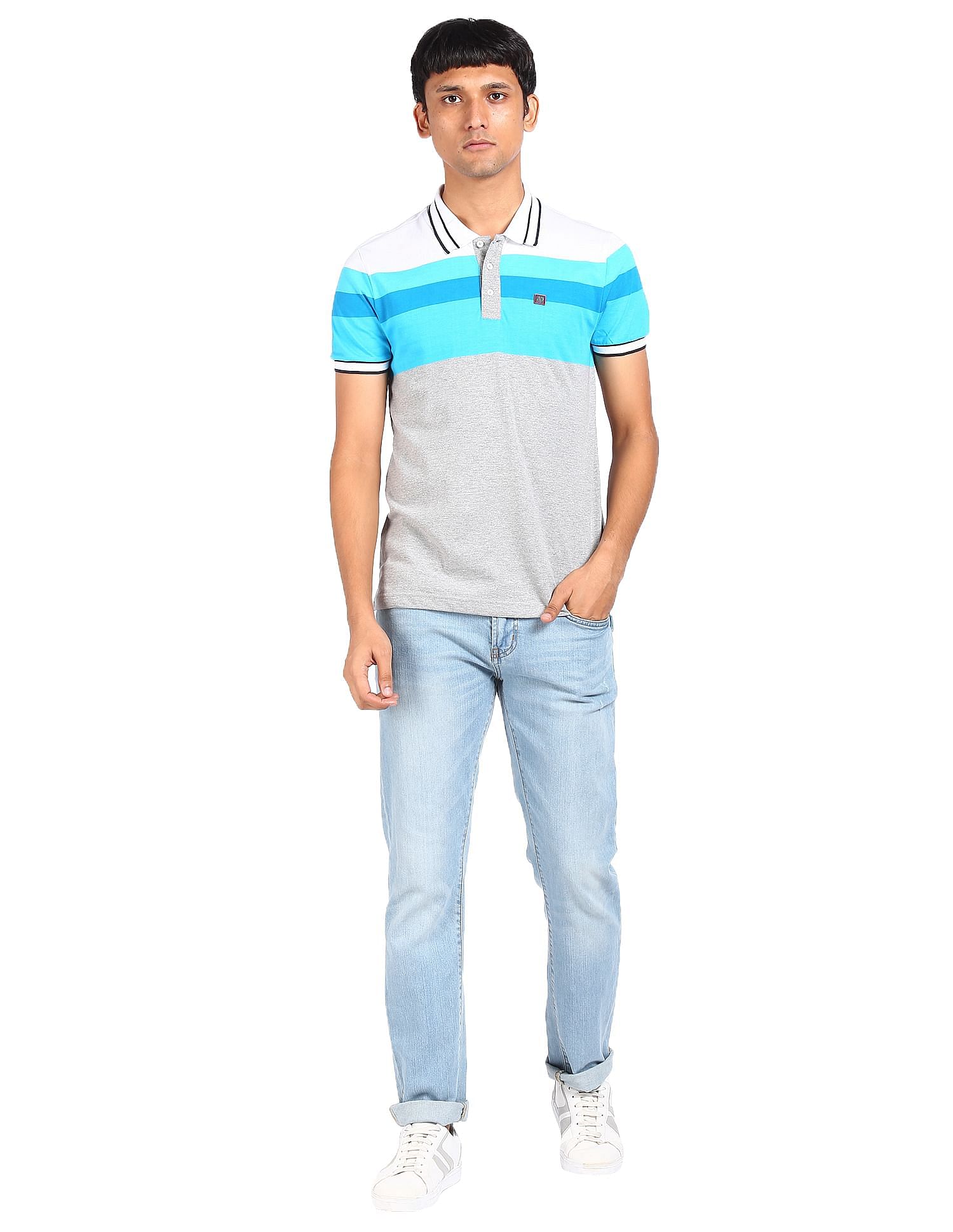 AD by Arvind Cotton Striped Polo Shirt