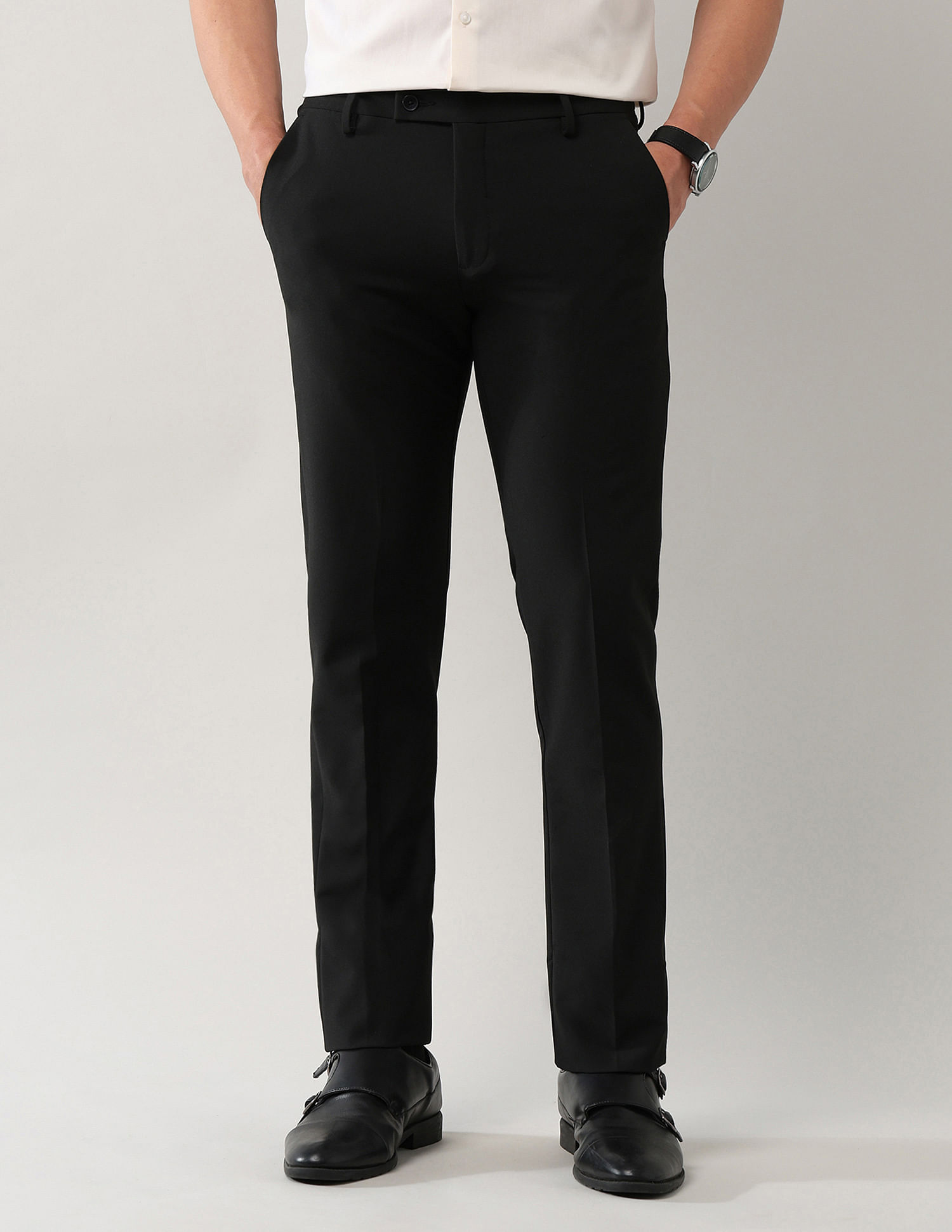 Arrow Mid Rise Solid Polyester Trousers