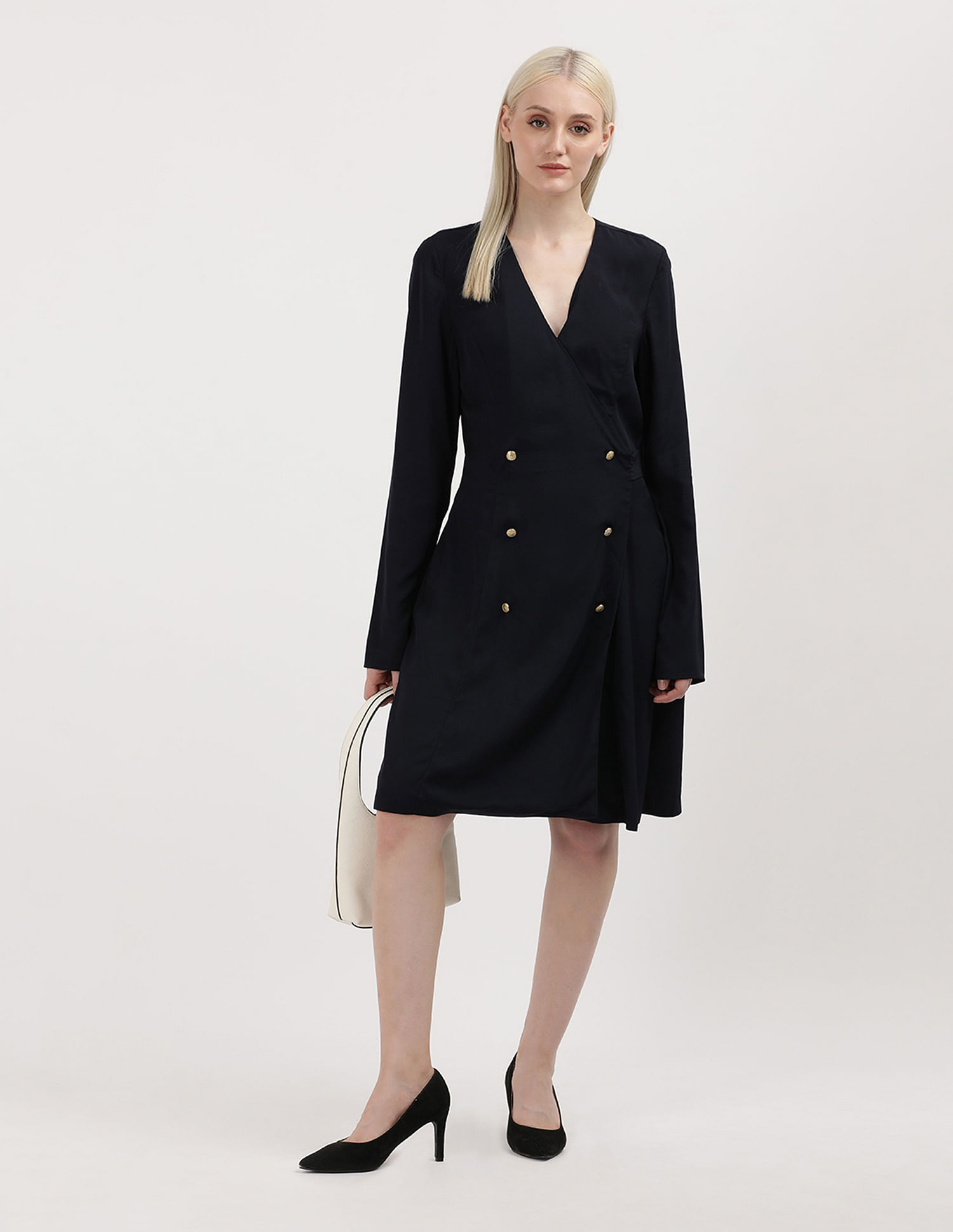 Tommy Hilfiger Gold Button Viscose Wrap Dress