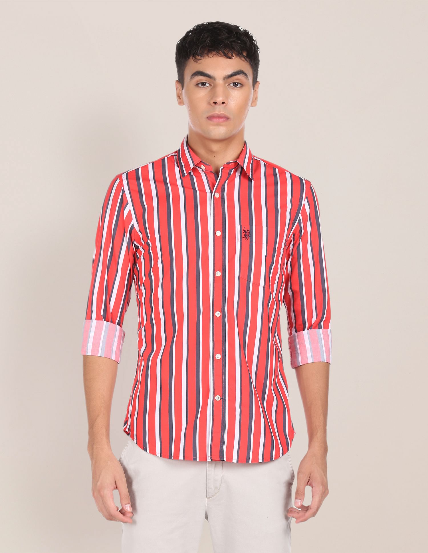 U.S. Polo Assn. Rounded Cuff Cotton Striped Casual Shirt