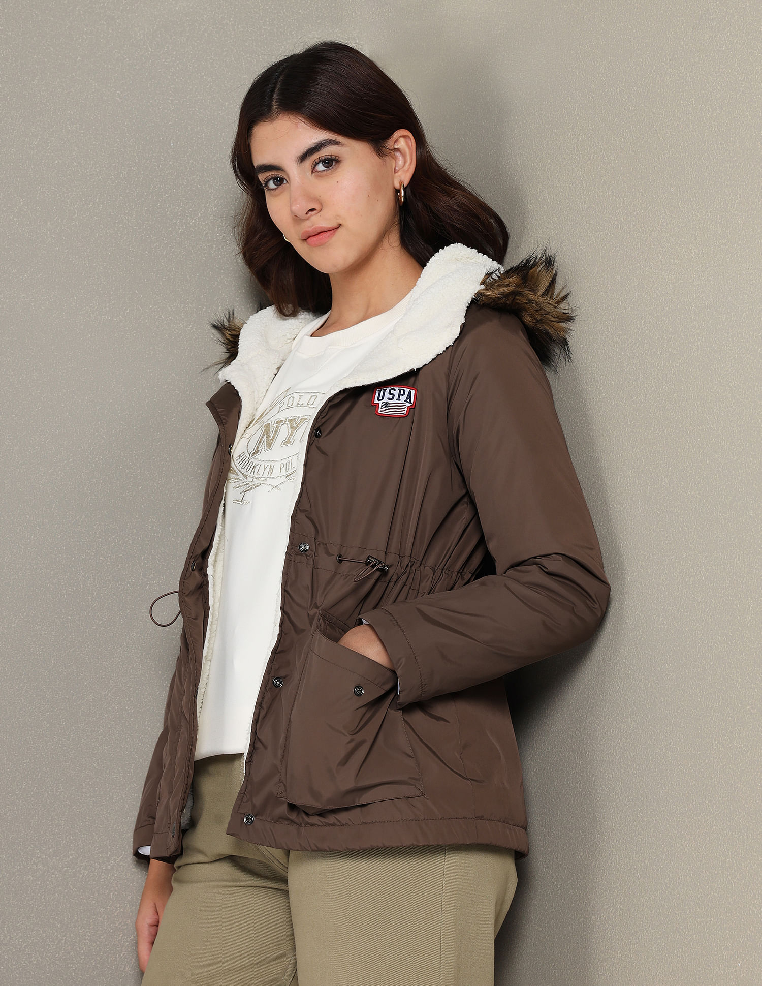 Buy U.S. Polo Assn. Women Detachable Hooded Padded Jacket - NNNOW.com