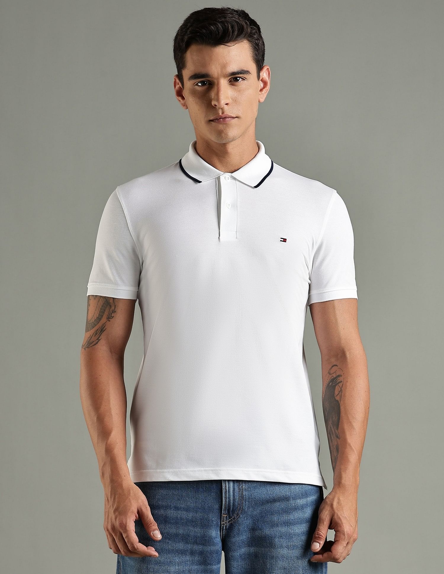 Tommy Hilfiger Solid Regular Fit Cotton Polo T-Shirt