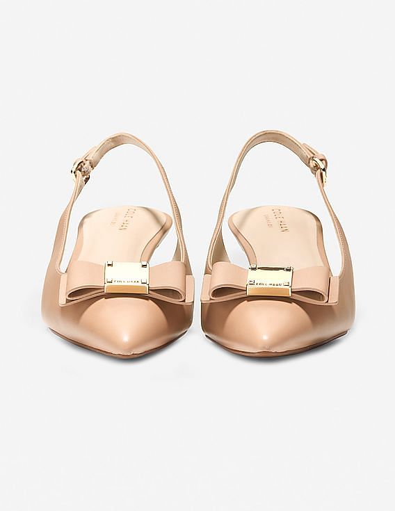 Cole Haan Beige Bow Accent Slingback Leather Kitten Heels