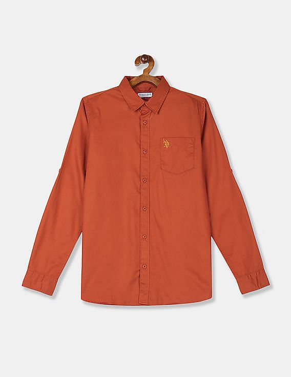 U.S. Polo Assn. Kids Boys Roll Up Sleeve Solid Shirt