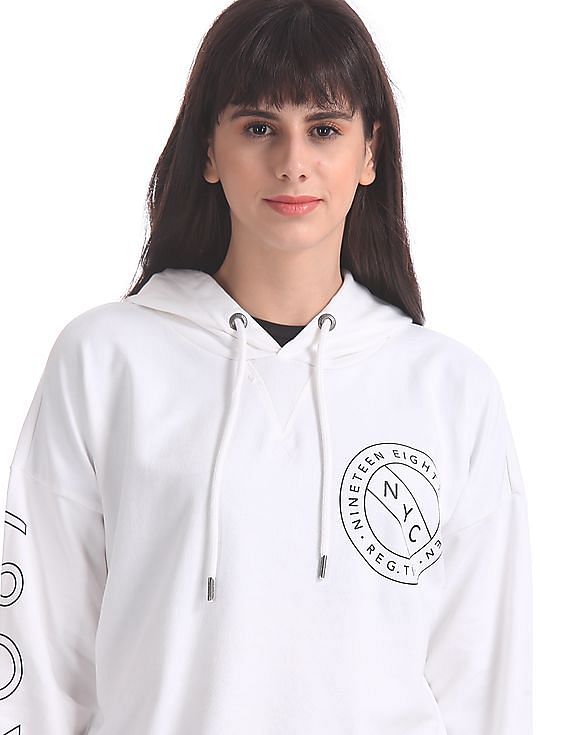 Aeropostale White Drawstring Hood Brand Print Sweatshirt