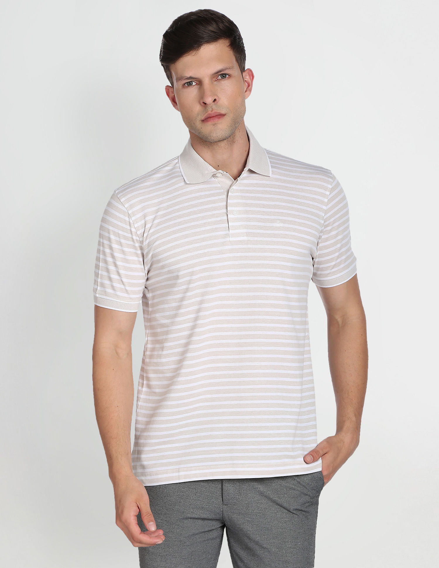 Arrow Horizontal Stripe Pique Polo Shirt