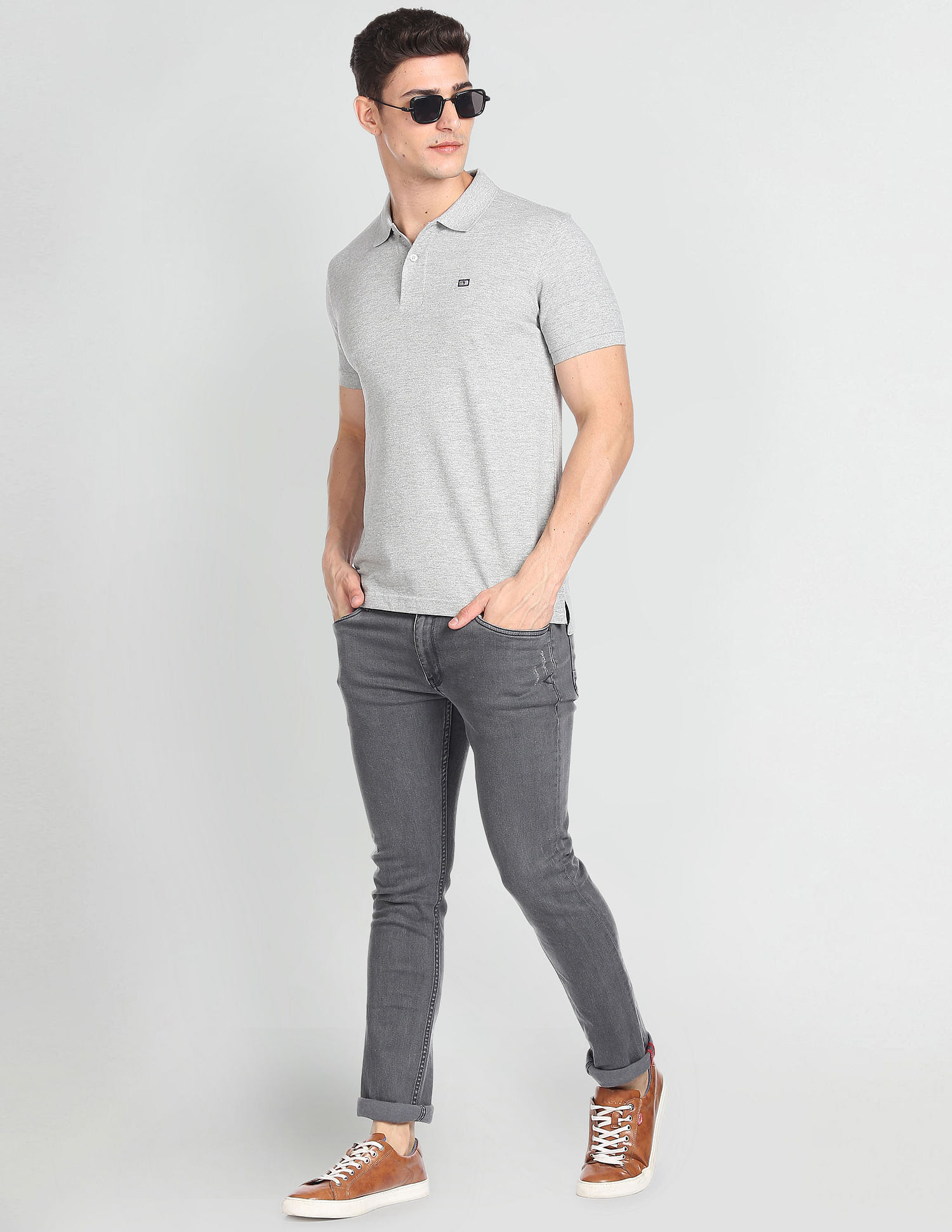 Arrow Sports Ribbed Cuff Heathered Polo Shirt