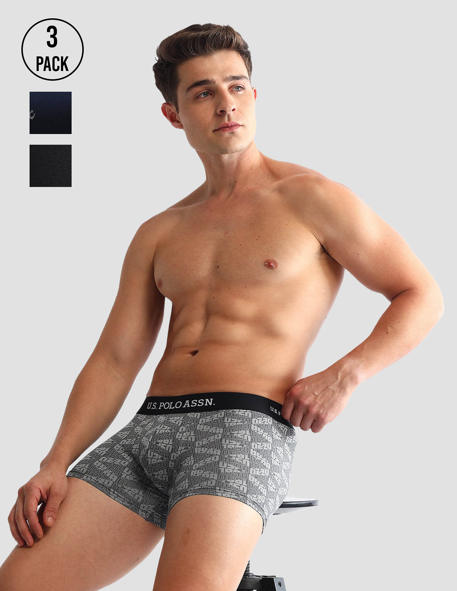 USPA Innerwear Anti Microbial Printed OET14 Trunks - Pack Of 3