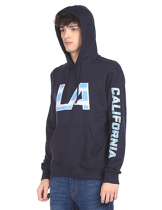 Aeropostale Men Navy Long Sleeve Printed Hood Sweatshirt