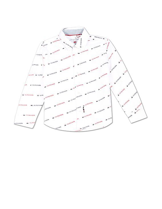 U.S. Polo Assn. Kids Boys Button Down Collar Brand Print Shirt