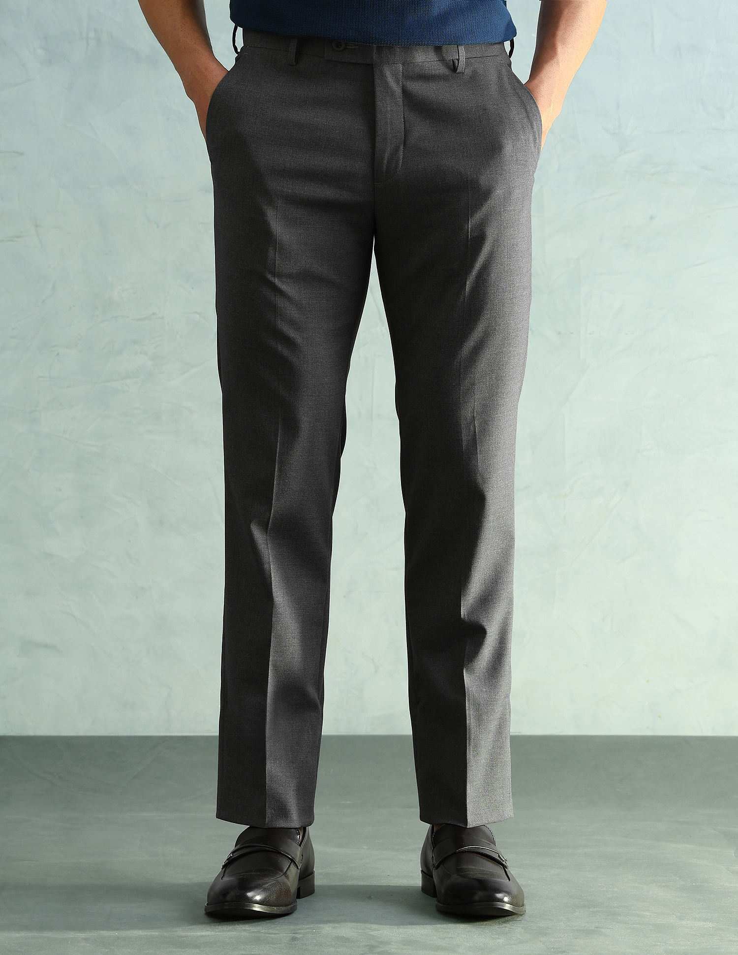 Arrow Solid Slim Fit Formal Trousers