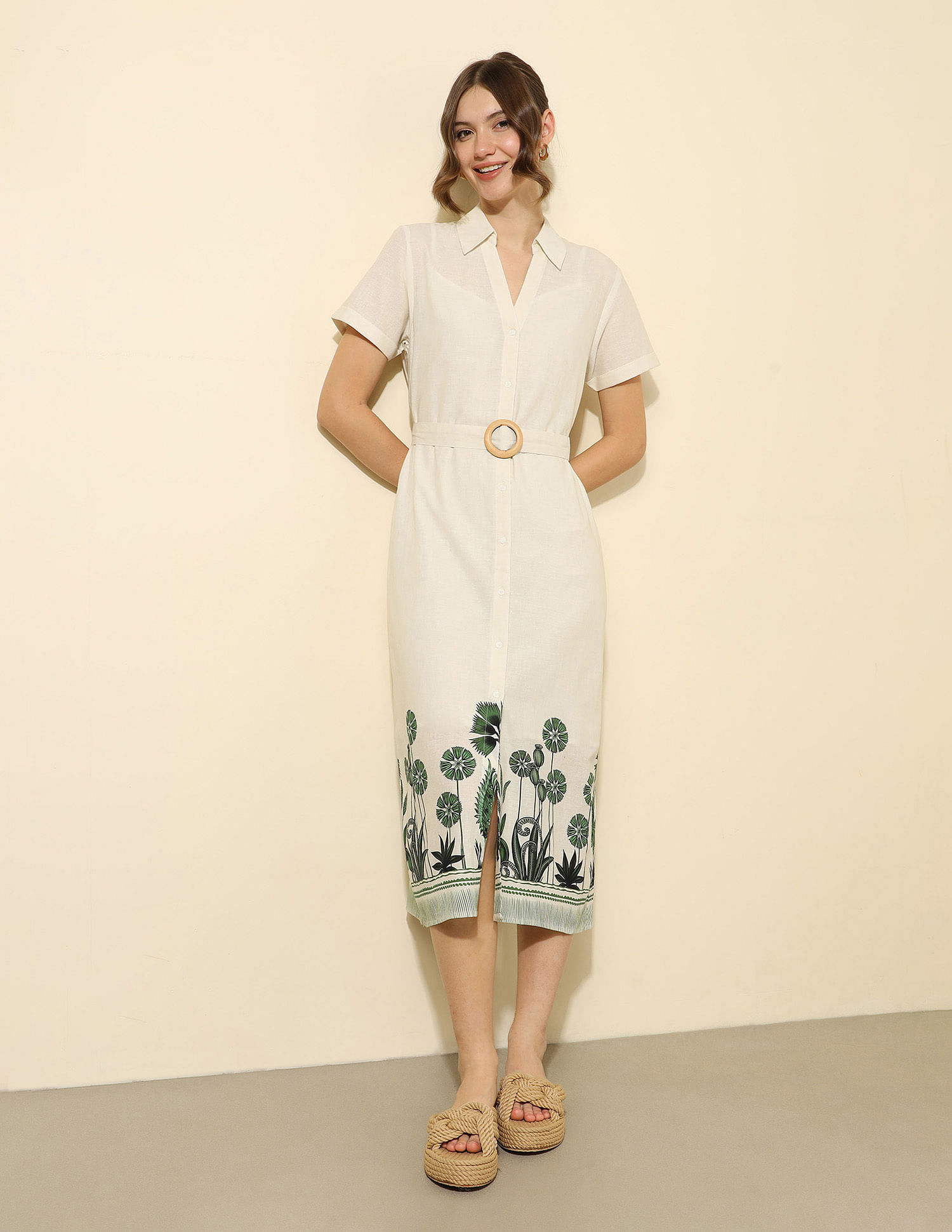 U.S. Polo Assn. Women Floral Printed Midi Shirt Dress