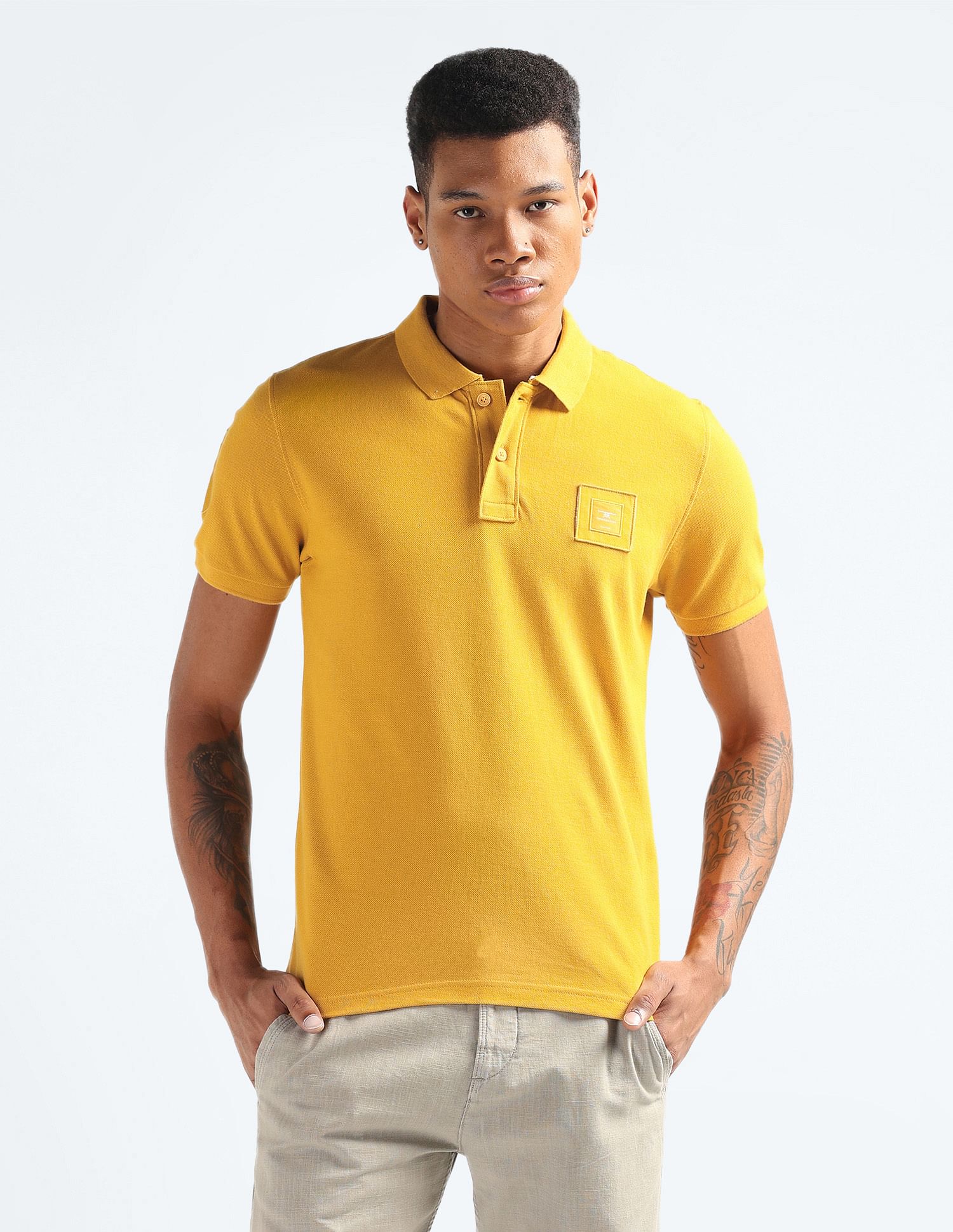 Flying Machine Logo Badge Solid Polo Shirt
