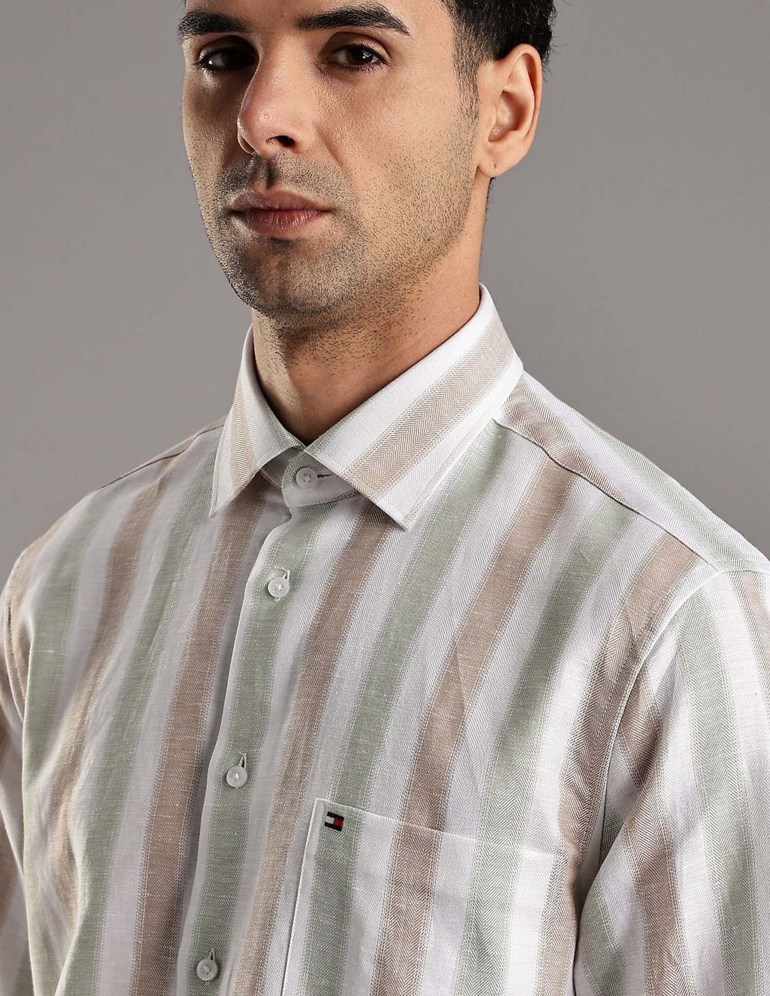 Tommy Hilfiger Striped Regular Fit Plain Woven Shirt