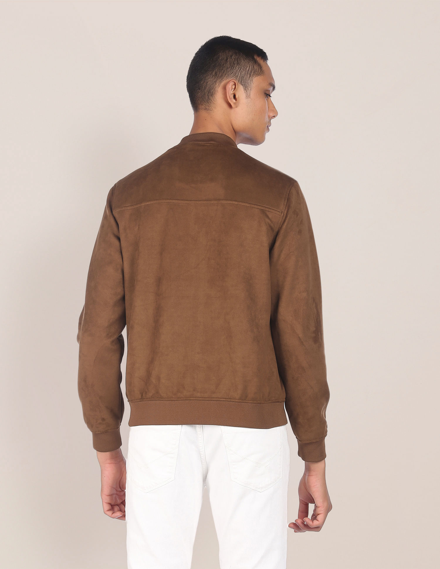 U.S. Polo Assn. Men Brown Stand Collar Solid Bomber Jacket
