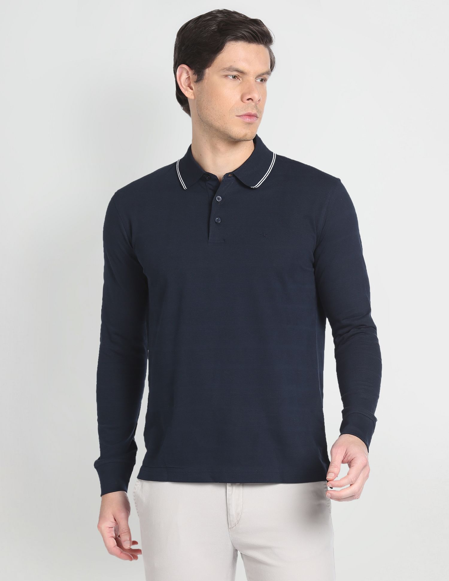 Arrow Long Sleeve Patterned Knit Polo Shirt