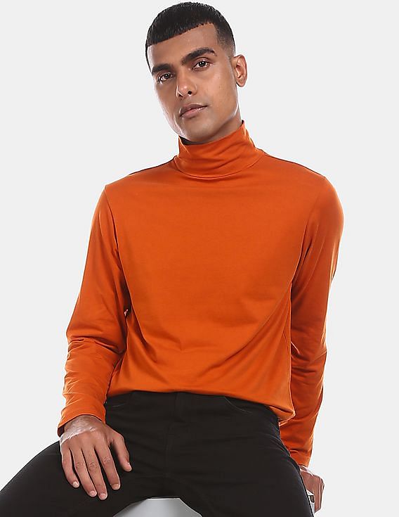 junk Amazon Jungle Honesty Buy Flying Machine Men Orange Turtleneck Long Sleeve Solid T-Shirt -  NNNOW.com