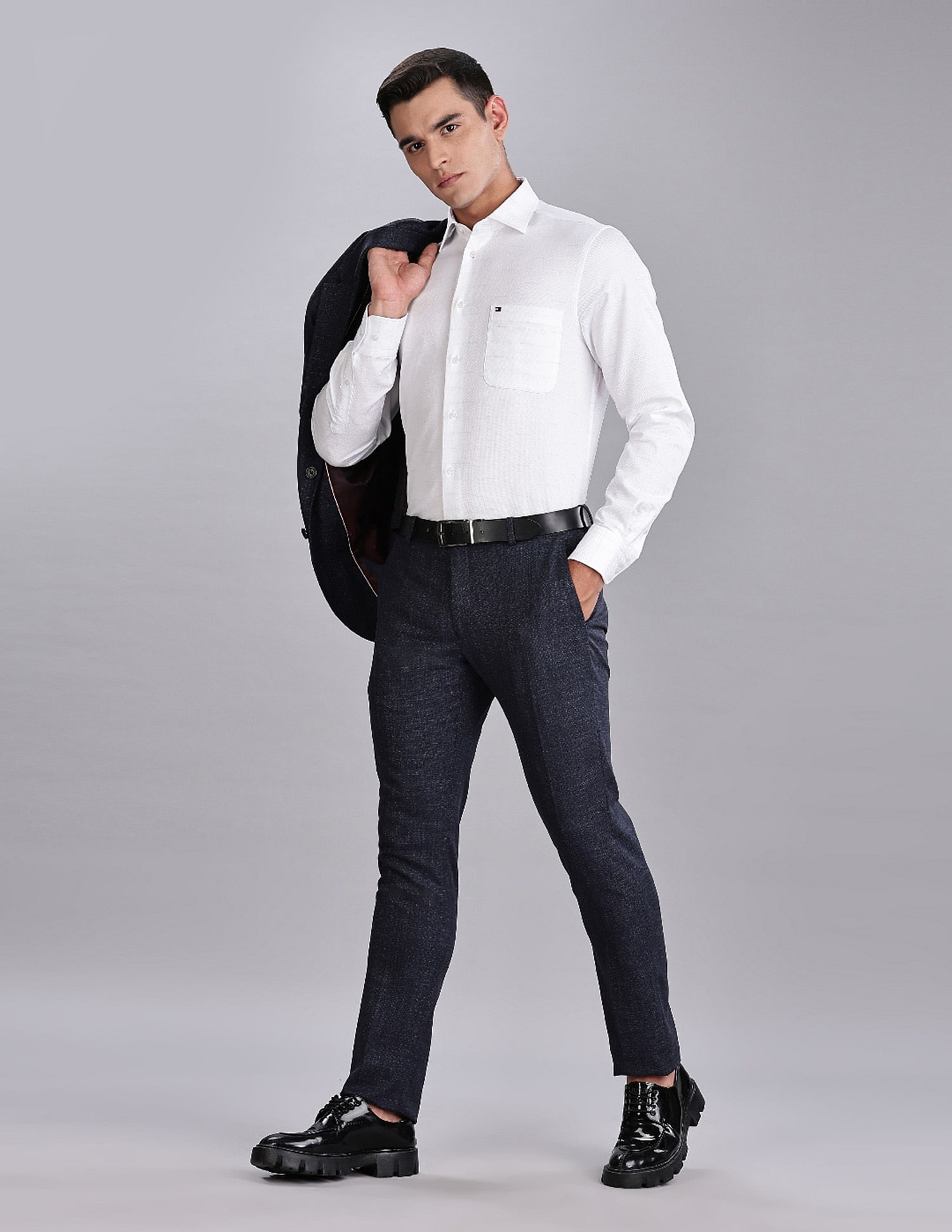 Tommy Hilfiger Regular-Fit Self-Design Mid Rise Trousers