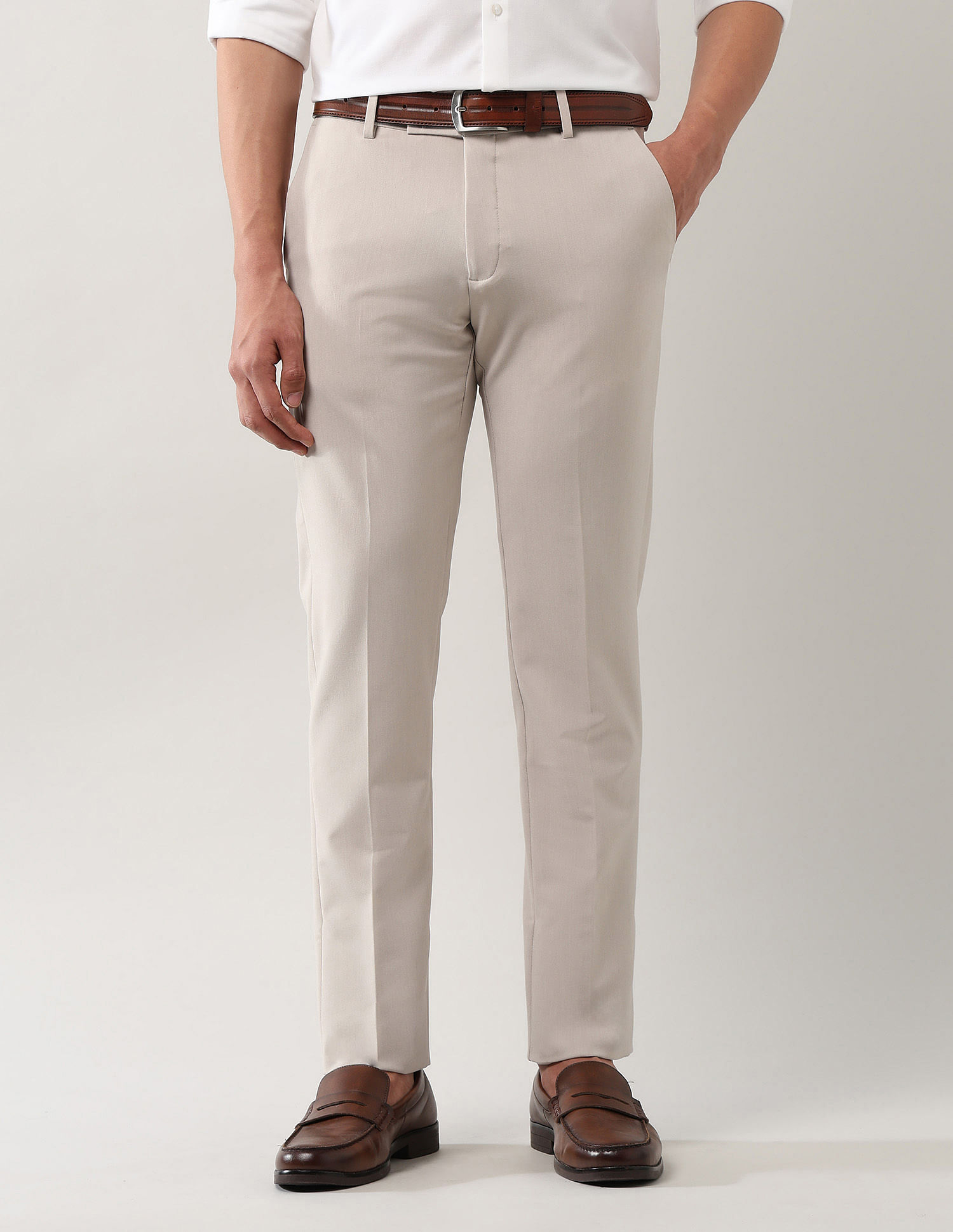 Arrow Mid Rise Solid Polyester Trousers